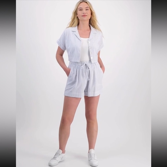 NWT And Now This Set Button-Front Linen Blend Shirt+High-Rise Pull On Shorts, S - Picture 3 of 5